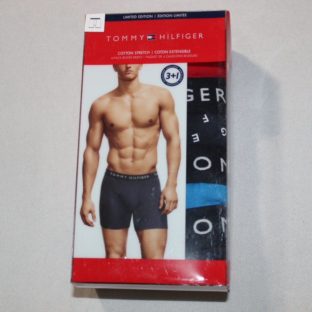 Tommy Hilfiger Men's Cotton Stretch Multi-Color Boxer Briefs 4-Pack Size Large